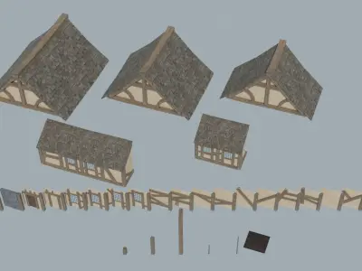 Modular Medieval Houses Low-poly 3D model purchase