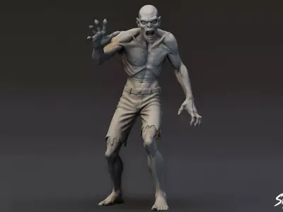 Zombie Statue Reach Pose Low-poly 3D model