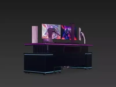 Ultimate RGB Gaming Setup 3D Model -Triple Monitor Station 3D model