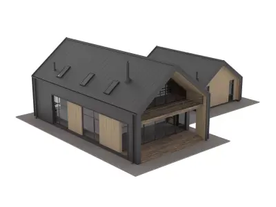 Modern residential wooden houses Low-poly 3D model