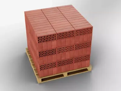 Wooden Pallet with Red Bricks 3 3D model