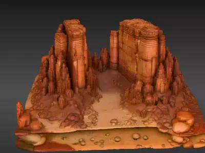 Desert Canyon Rock Background Scene 3D Model for Animation Low-poly 3D model