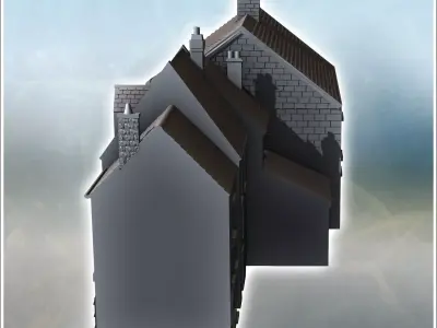 Set of four modern buildings with French bakery and ground-floor 3D print model