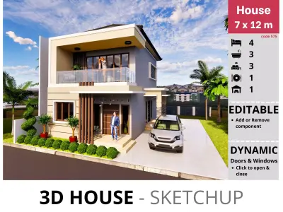 House 7x12m code 575 - Sketchup 3D model 3D model 3D model