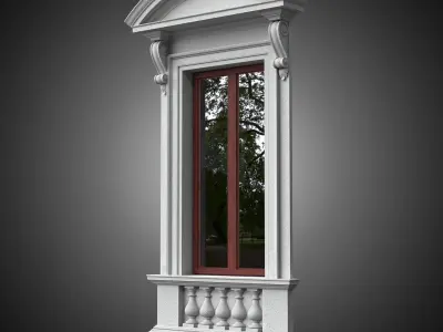Classical window with pedestal and curved pediment 3D model