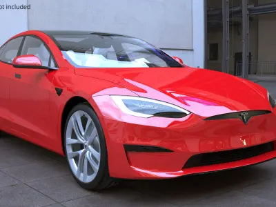  Tesla Model S Electric Sedan Red Rigged for Cinema 4D 