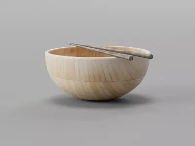 Wooden bowl with chopsticks Free 3D model