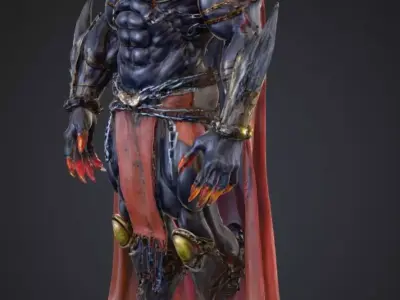 Dark Fire Wizard 3D Model Game Ready Fantasy Character Low-poly 3D model