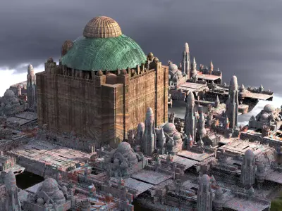 Naboo Inspired tower 1 with city  3D model