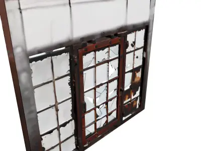 Rusted Industrial Broken Window Frame Low-poly 3D model