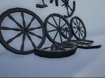 Broken and Sturdy Wooden Wheels Low-poly 3D model
