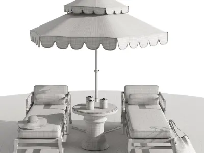 Beach umbrella and chaise longue set 6 3D model