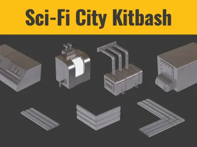 107 Scifi City elements  - Kitbash - Low-poly 3D model