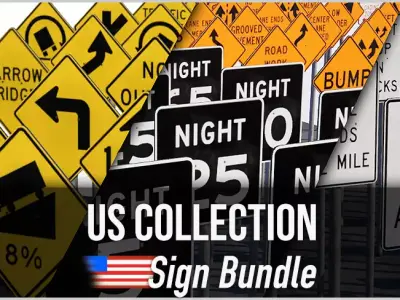 US Traffic Sign Bundle - 332 Signs Low-poly 3D model
