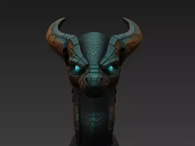 Cyber Serpent Totem - Stylized Sci-Fi Fantasy Creature Sculpture 3D model