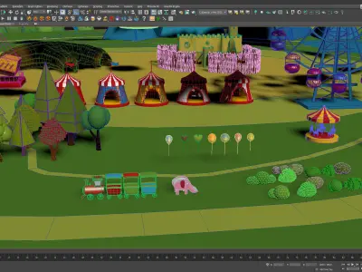 Amusement park low poly set Low-poly 3D model