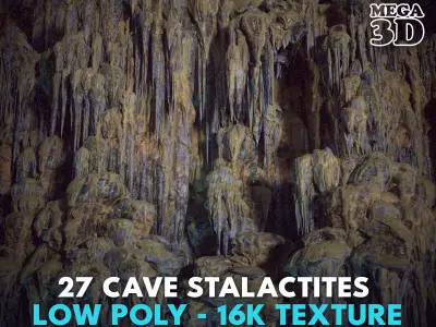 27 Low poly Cave Stalactites - 250208 Low-poly 3D model