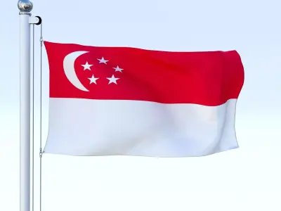 Animated Singapore Flag Low-poly 3D model