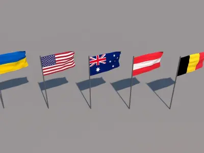 Flag of 40 different countries Low-poly 3D model