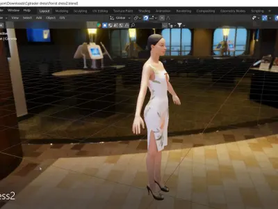 Beautiful florist sleeveless  party dress Low-poly 3D model