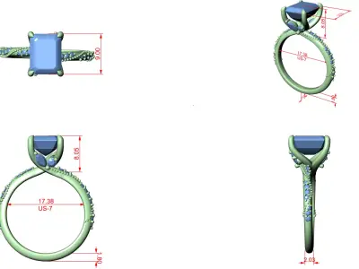 Emerald Cut Diamond Ring 3D Model STL File 3D print model