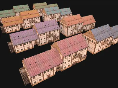 Medieval European Brick House Low-poly 3D model