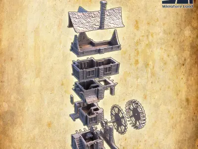 River Mill House Tabletop Terrain 28 MM 3D print model