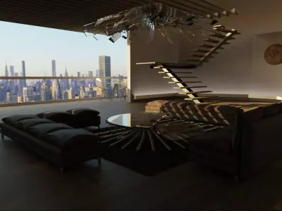 Modern Interior Living Room with furniture and lighting  3D model