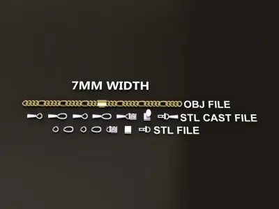 Figaro Cuban Chain Link Rounded Frame 7mm Width 3D print model