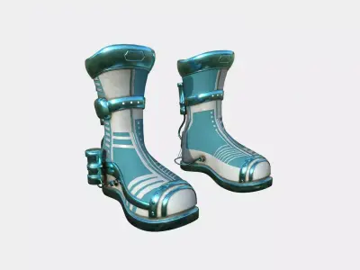 SciFi Boots A07 White Blue - Character Design Fashion Low-poly 3D model