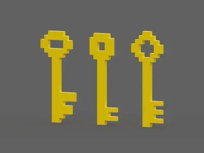 Voxel Gold Keys Low-poly 3D model