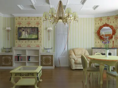 Model living in olive color 3D model