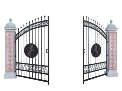 Luxury Ornate Wrought Iron Gate with Horse Symbol Low Poly PBR Low-poly 3D model
