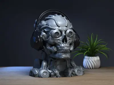 Robot Skull Headphone Stand  Cyborg Headset Stand 3D print model