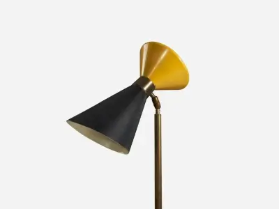 Arredoluce Floor Lamp Brass Black And Yellow Lacquered Metal 3D model