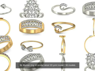 36 Women ring stl render detail 3D print model 3D Model Pack