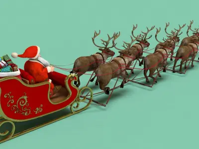  Santa in Sleigh with Reindeers 