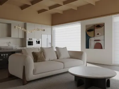 Modern living and dining room 3D model