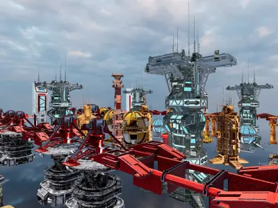 Cyberpunk  Sci Fi Mega Structures Buildings package Game Ready Low-poly 3D model