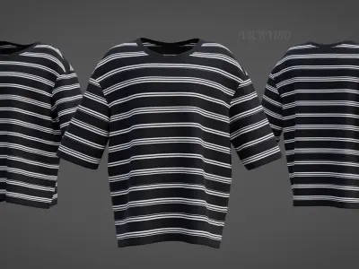 Men Stripes Short Sleeve T Shirt Grunge Harajuku Oversized Tee Low-poly 3D model