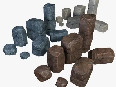 Rusty Rocks Stones Collection Pack Low-poly 3D model