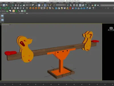 Playground Wooden Seesaw Teeter Totter - 03 Low-poly 3D model