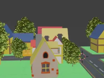 House town with houses and trees 3D model
