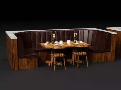 Modern Restaurant Booth Seating Banquette Pack PBR Game Ready Low-poly 3D model