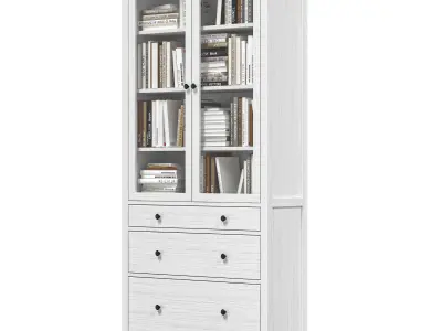 IKEA - HEMNES Cabinet with glass door and 3 drawers with books 3D model