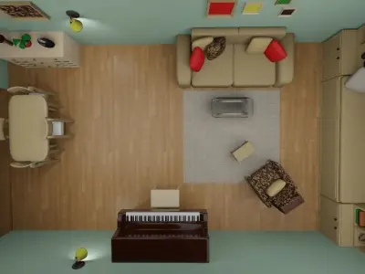 Isometric 3D Livingroom Low-Poly Low-poly 3D model