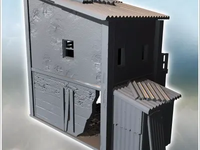 Two-story building with damaged exterior walls and an attached m 3D print model purchase