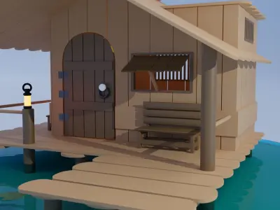 3D Wood swamp house Low-poly 3D model