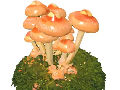 Glowing Fantasy Mushrooms on Moss Low-poly 3D model