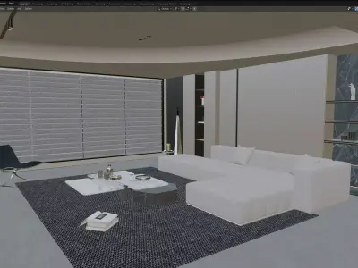 Modern Minimalist Living Area With Open Kitchen 3D model